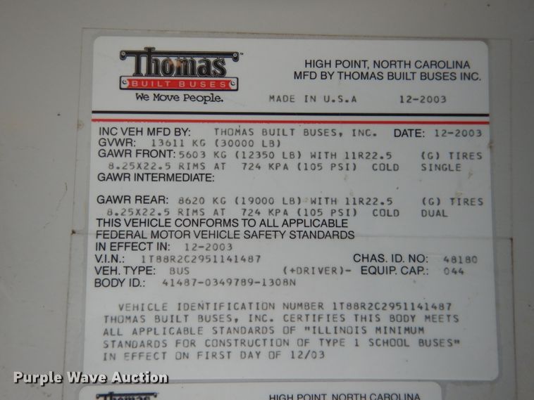 image for item DG5877 2005 Thomas Saf-T-Liner MVP EF school bus