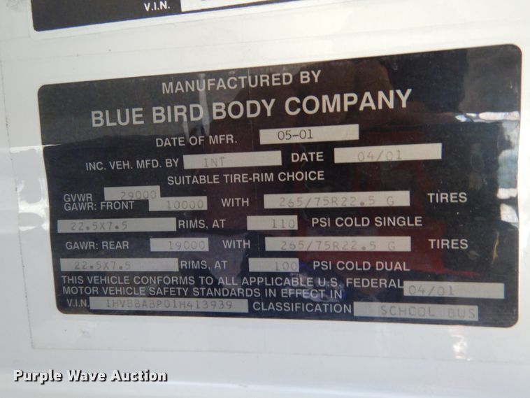 image for item DG5878 2001 Blue Bird 3800 school bus