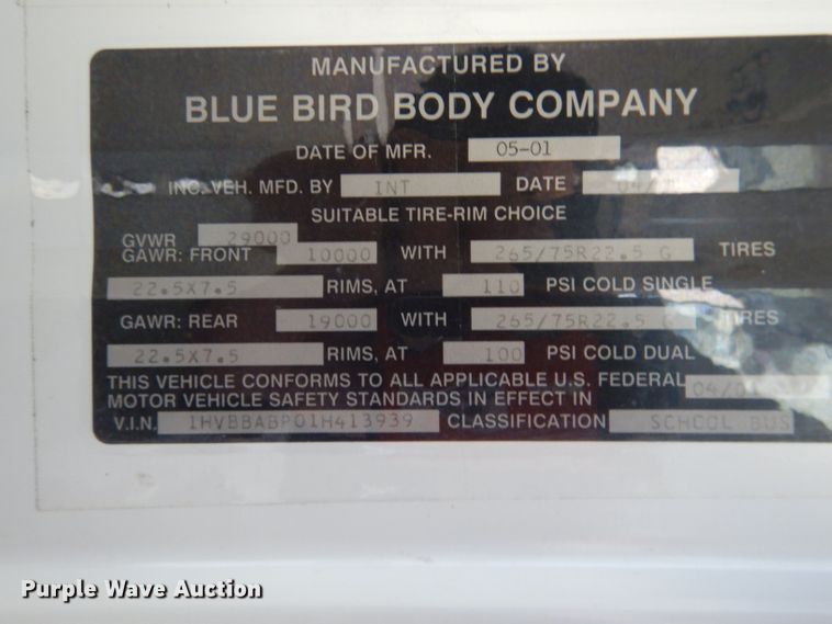 image for item DG5878 2001 Blue Bird 3800 school bus