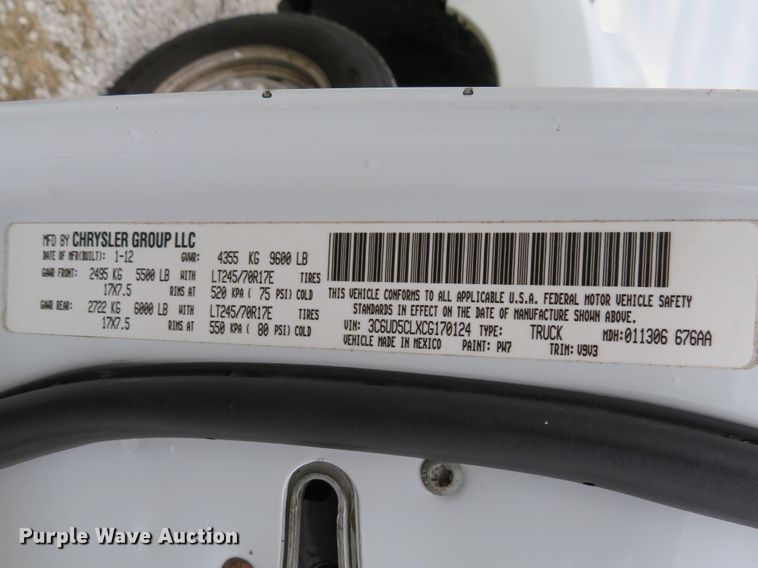 image for item DH1667 2012 Dodge Ram 2500HD Crew Cab pickup truck