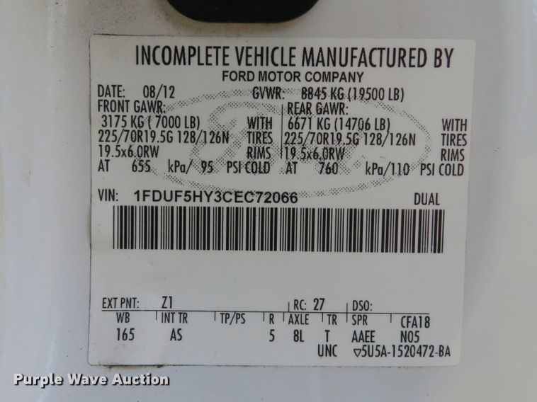 image for item DH1681 2012 Ford F550 Super Duty XL service truck with crane