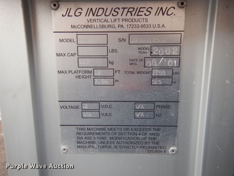 image for item EC9180 2002 JLG 12SP vertical lift