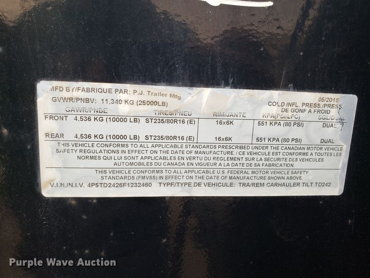 image for item ET9993 2015 PJ TILTTD242 tilt deck equipment trailer