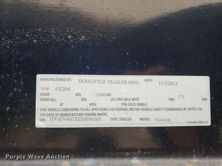 image for item ET9994 2014 Doolittle Brute Force equipment trailer