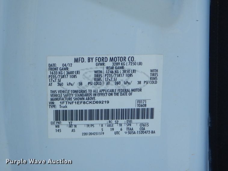 image for item FA9855 2012 Ford F150 pickup truck