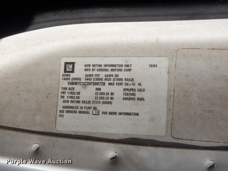 image for item FA9901 2005 Chevrolet C7500 dump truck