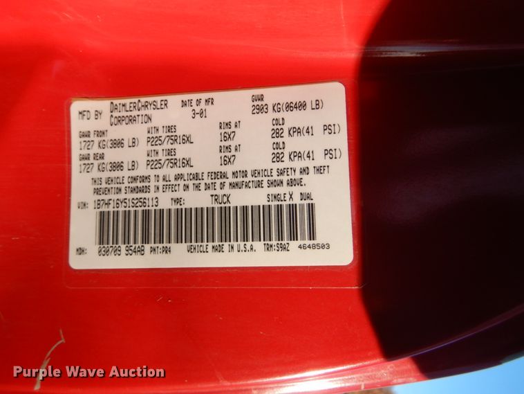 image for item FF9125 2001 Dodge Ram 1500 pickup truck