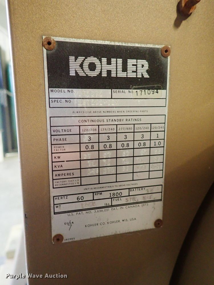 image for item FK9509 Kohler 70RZ202 generator