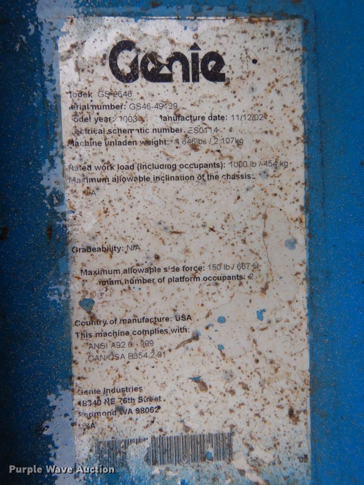 image for item DI2388 2003 Genie GS-2646 scissor lift