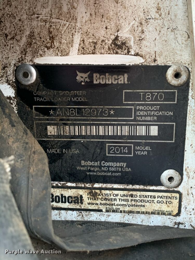 image for item FA9854 2014 Bobcat T870 skid steer