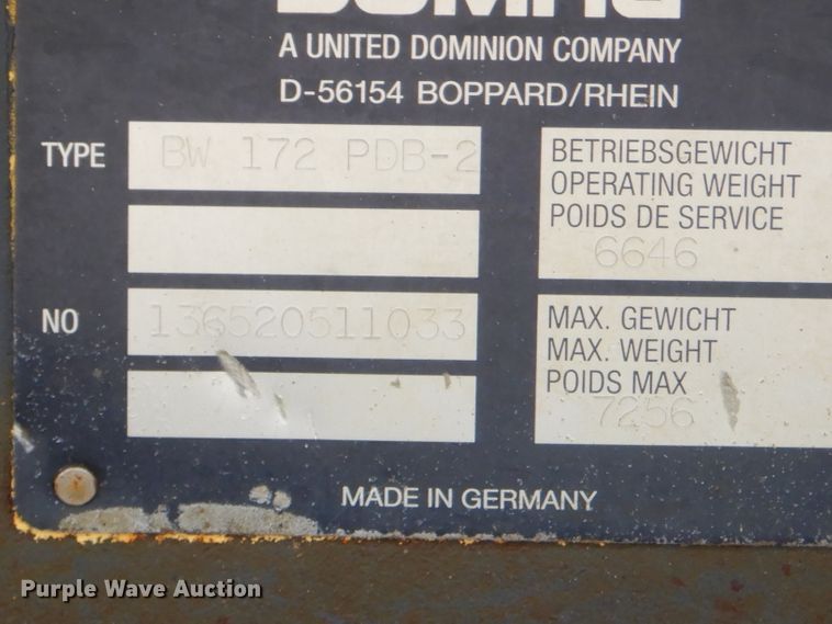 image for item FA9906 2000 Bomag BW172PDB-2 single drum vibratory roller