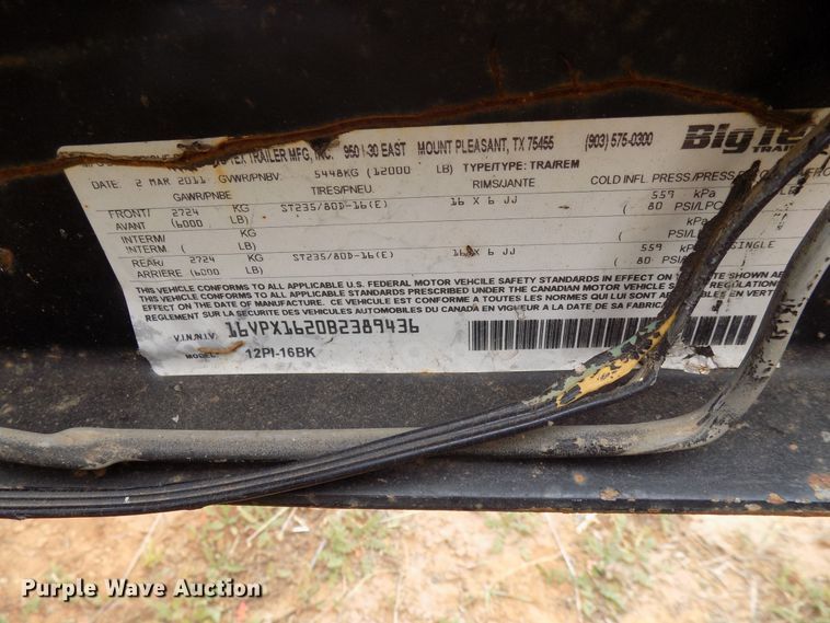 image for item FK9912 2011 Big Tex 12PL-16BK utility trailer