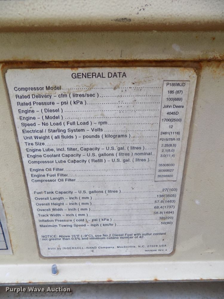 image for item FK9922 1997 Doosan P185WJD air compressor