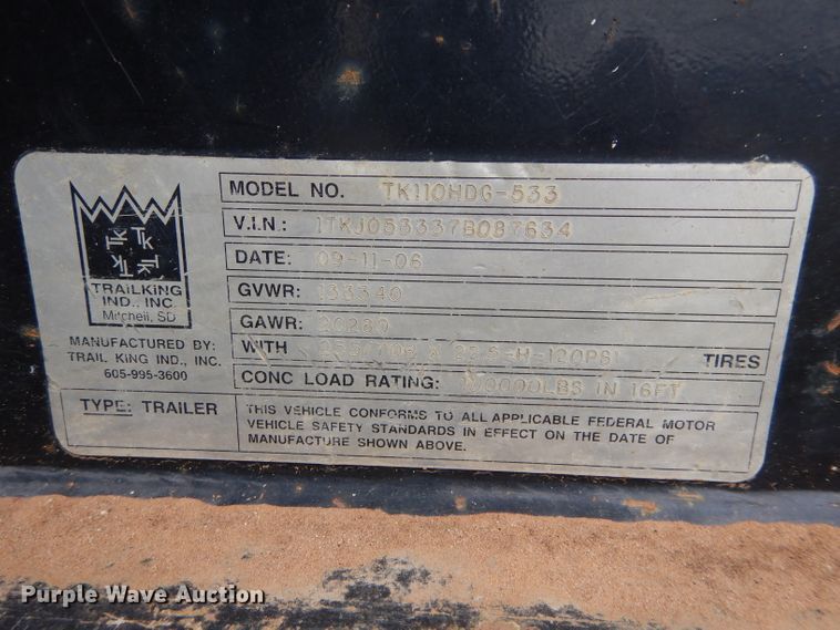 image for item FK9936 2007 Trail King TK110HDG-533 lowboy equipment trailer