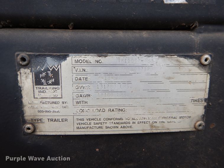 image for item FK9938 1999 Trail King TK110-SA-483 drop deck equipment trailer