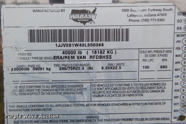 image for item FK9941 2003 Wabash refrigerated van trailer