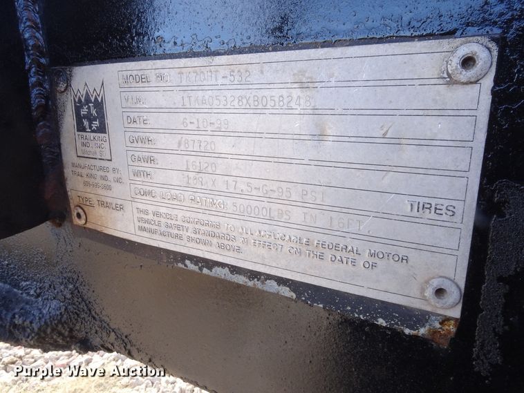 image for item FK9961 1999 Trail King TK70HT-532 drop deck equipment trailer