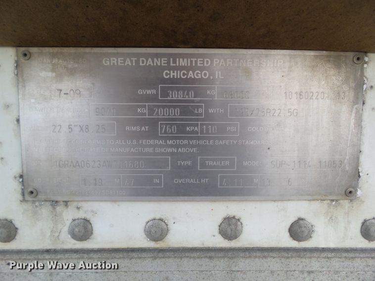 image for item DF0821 2010 Great Dane SUP-1114-11053 refrigerated van trailer