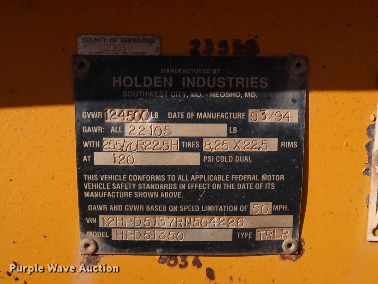 image for item DG4241 1994 Holden HPD51350 lowboy equipment trailer