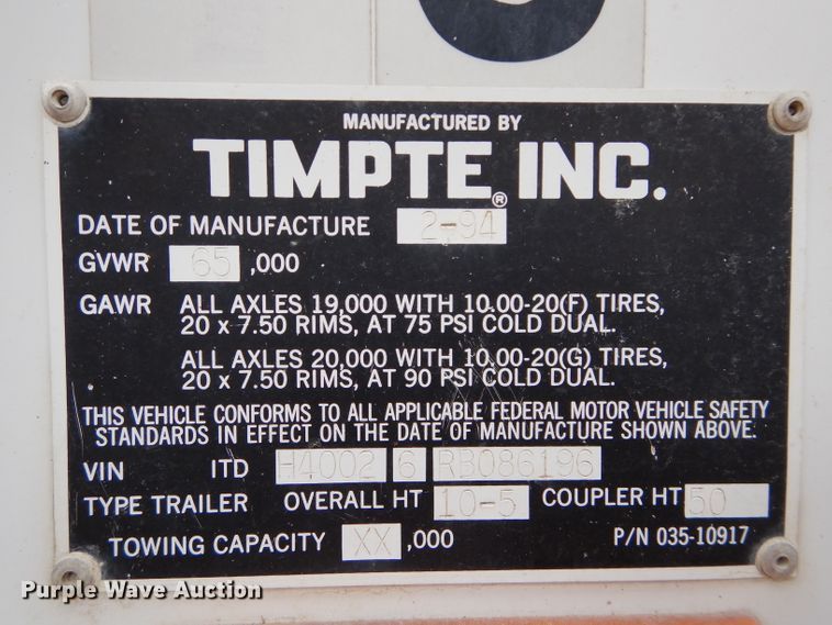 image for item DH4276 1994 Timpte double hopper bottom grain trailer