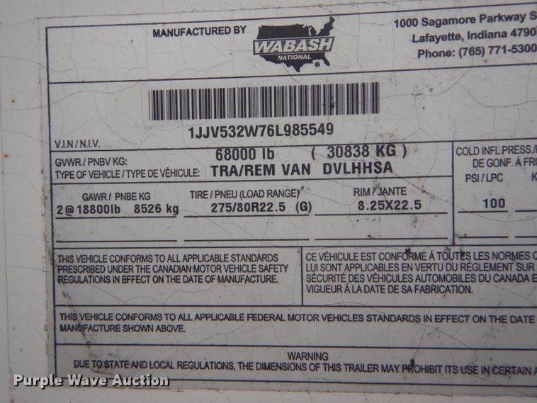 image for item DH6863 2006 Wabash dry van trailer