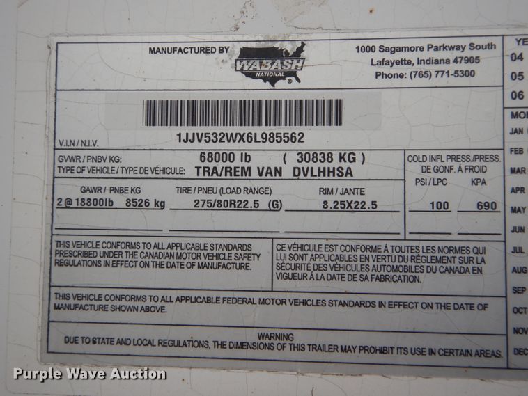 image for item DH6870 2006 Wabash dry van trailer