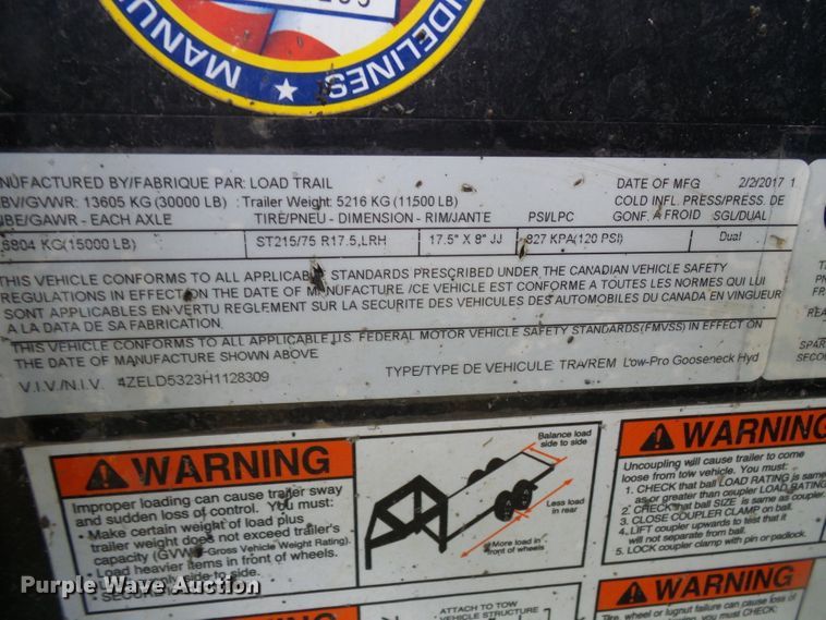 image for item DI0714 2017 Load Trail drop deck equipment trailer