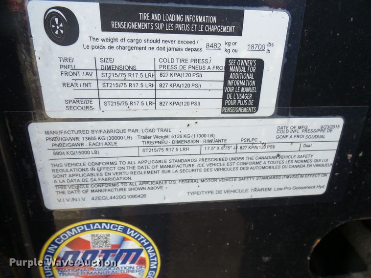 image for item DI0717 2016 Load Trail equipment trailer