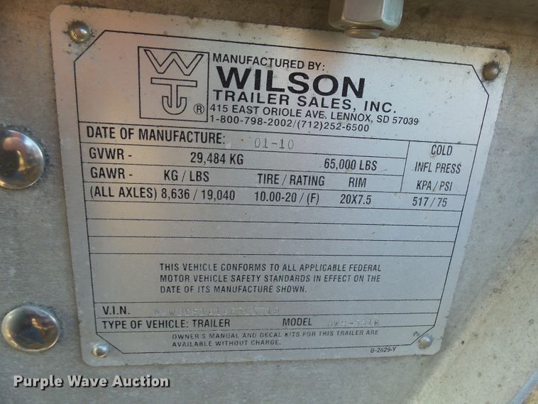 image for item EF9568 2010 Wilson DWH551B Pace Setter double hopper bottom grain trailer