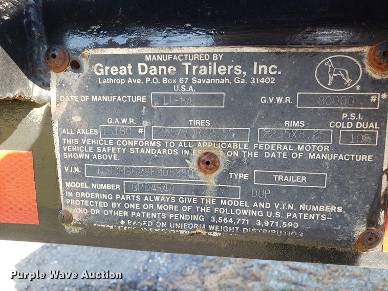 image for item EL9751 1985 Great Dane GPDAR48 drop deck trailer