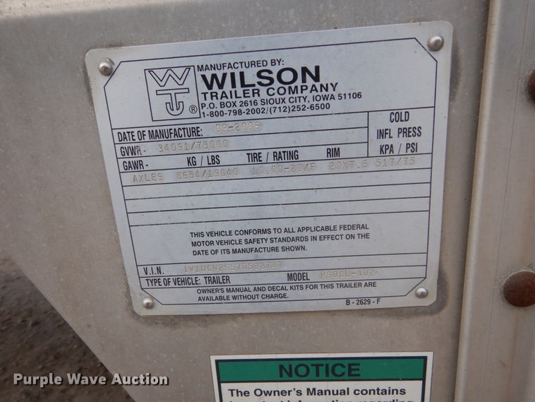 image for item FU9000 2007 Wilson PSDCL-402 livestock trailer