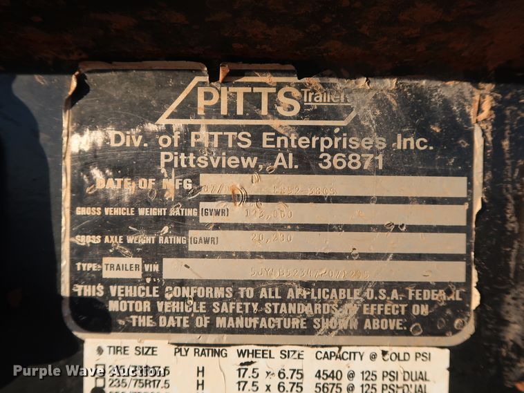image for item GD9885 2007 Pitts LB52-38CS drop deck equipment trailer