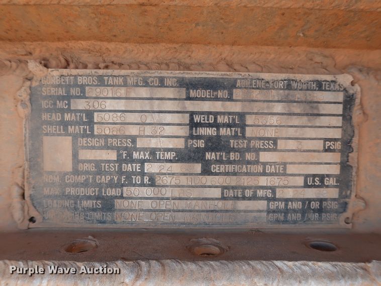 image for item GD9886 1969 Gorbett Bros. 527201 14983 tank trailer