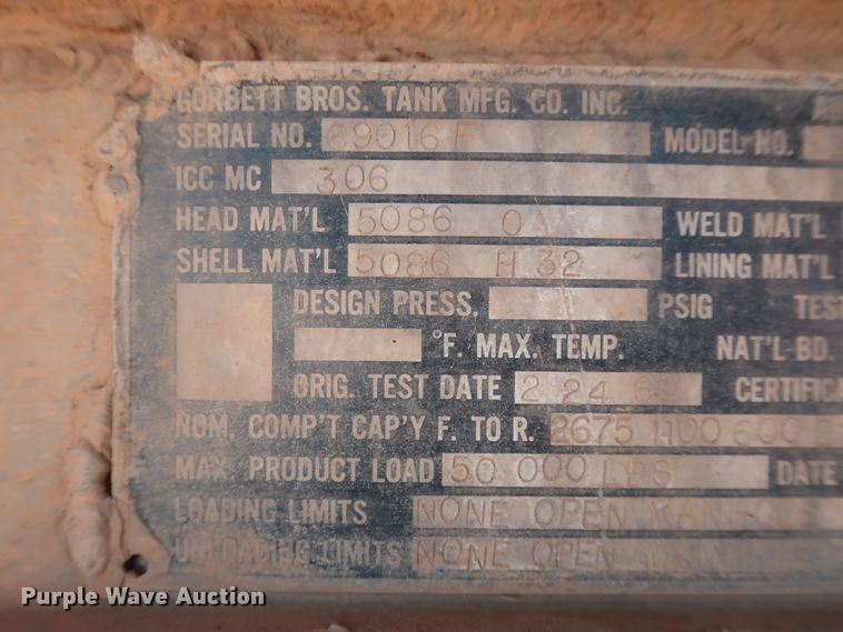 image for item GD9886 1969 Gorbett Bros. 527201 14983 tank trailer