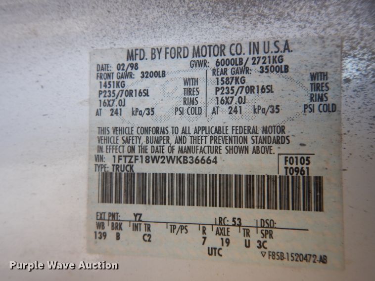 image for item DE4175 1998 Ford F150 pickup truck