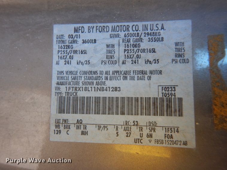 image for item DE4176 2001 Ford F150 XLT SuperCab pickup truck