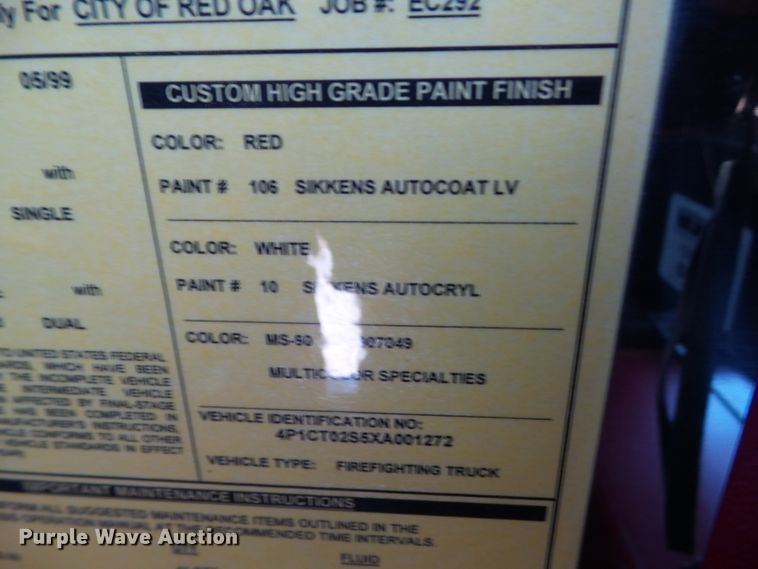 image for item DF0822 1999 Pierce ladder fire truck