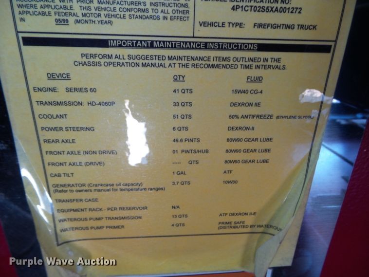 image for item DF0822 1999 Pierce ladder fire truck