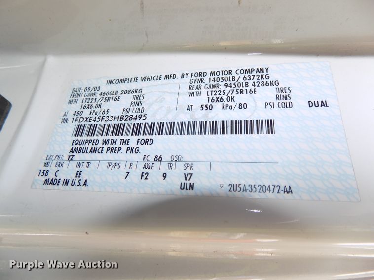 image for item DG2477 2003 Ford E450 Super Duty ambulance