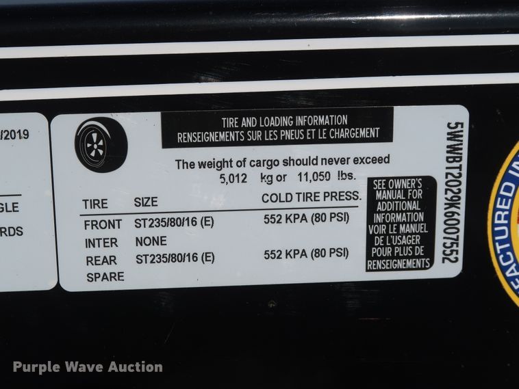 image for item DH0764 2019 Delco BT83X2027K tilt deck equipment trailer