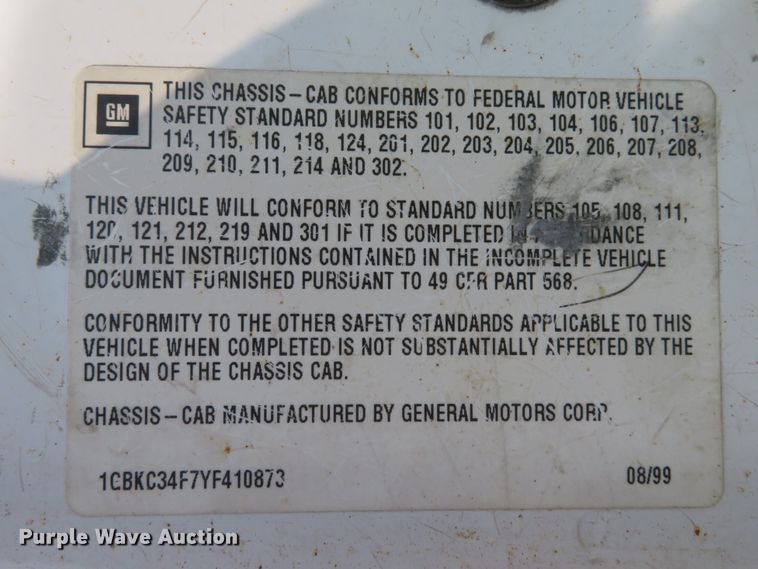 image for item DH1583 2000 Chevrolet C3500HD utility bed pickup truck