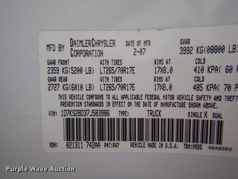 image for item DH5014 2007 Dodge Ram 2500 Quad Cab pickup truck