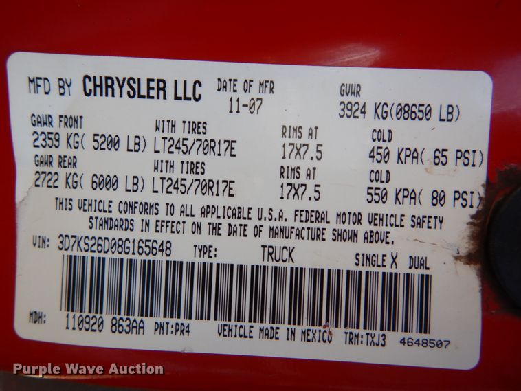 image for item DH5063 2008 Dodge Ram 2500HD pickup truck