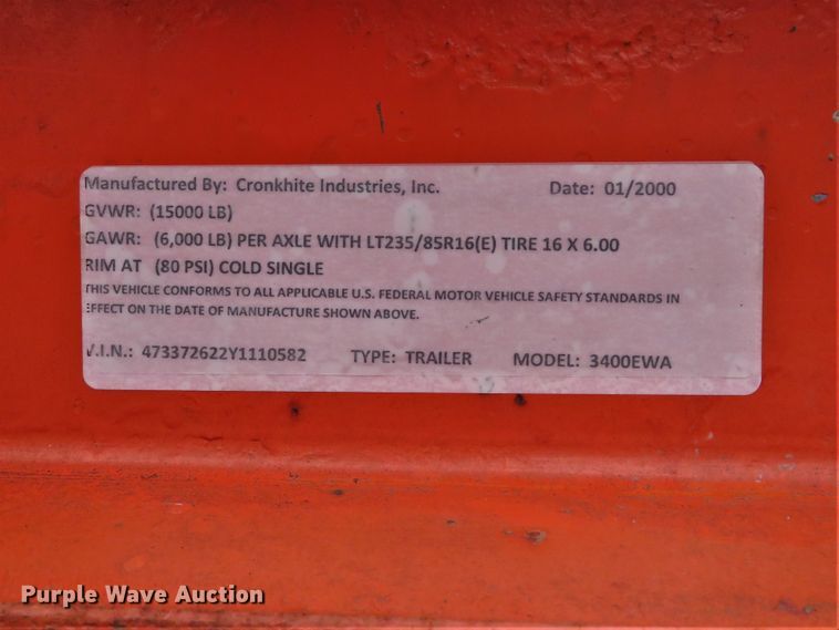 image for item DI2004 2000 Cronkhite 3400EWA tilt deck equipment trailer