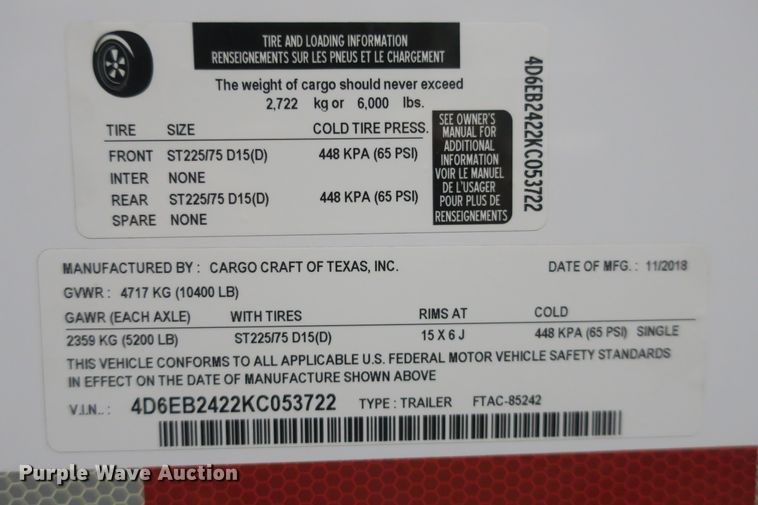 image for item EA9423 2019 Cargo Craft Dragster enclosed cargo trailer