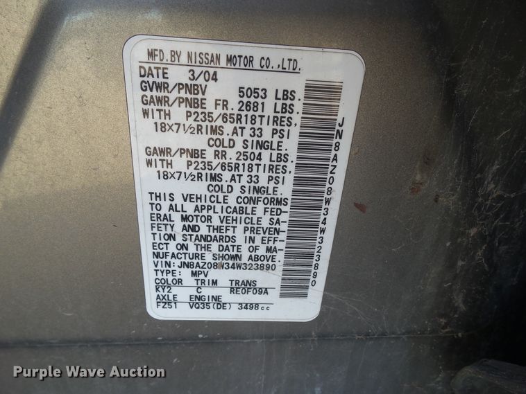 image for item EM9861 2004 Nissan Murano SL SUV