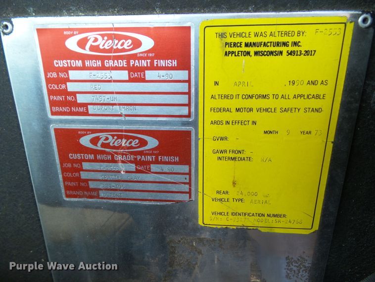 image for item EM9871 1973 Pierce SR-24768 ladder fire truck