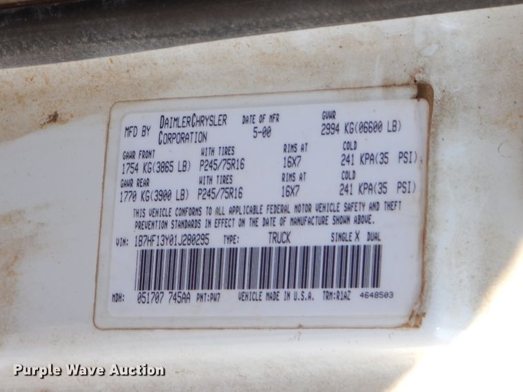 image for item FA9964 2001 Dodge Ram 1500 SLT Quad Cab pickup truck