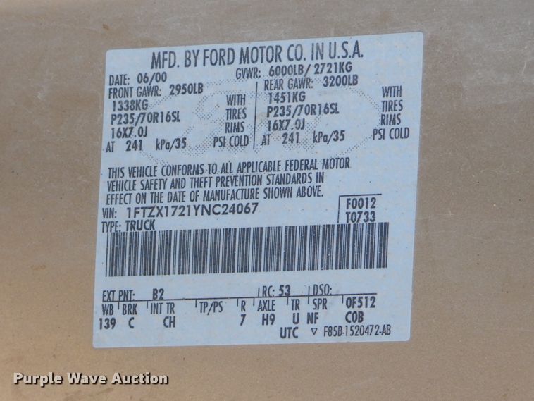 image for item FA9998 2000 Ford F150 XL SuperCab pickup truck