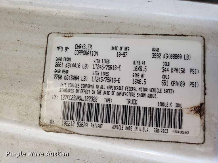 image for item FW9583 1998 Dodge Ram 2500 Quad Cab pickup truck